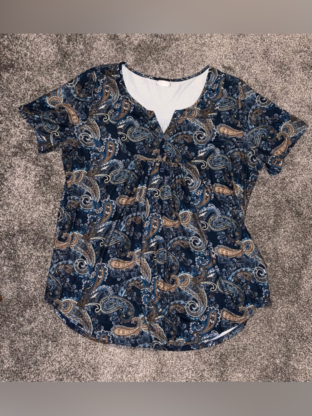 Halife Blue Paisley Button V-Neck Short Sleeve Tunic Blouse Plus 3X